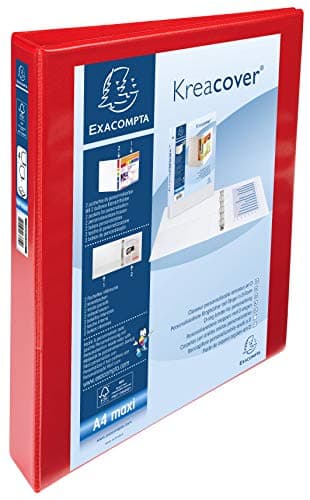 Image of Exacompta - ref. 51942RE - 1 customizable rigid opaque binder with 2 pockets - 4 D-rings of 30 mm - Spine 47 mm - External dimensions: 32 x 27.7 cm - A4 Maxi file format - Colour: red