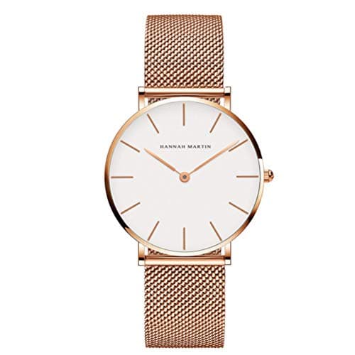 Image of Hannah Martin Ultra Thin Stainless Steel Mesh Band Waterproof Quartz Women's Wrist Watch (White Dial, Rose Gold-Tone Band)