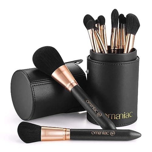 Image of OMANIAC Professional Makeup Brushes Set (12Pcs), Pearl Flash Handles, Comfortable to Hold and Easy to Use. Black Travel Make up Brushes Set with Case