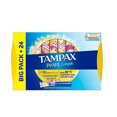Image of Tampax Compak Pearl Regular Insertion Sleeve Tampons, Blue, 24 Count