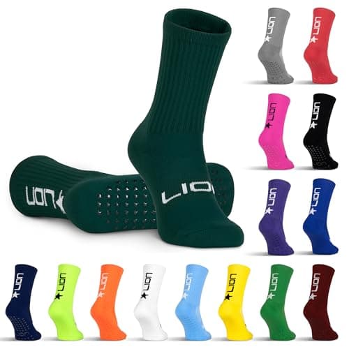 Image of LION SPORTSWEAR Football Grip Socks For Men/Women/Kids - Variety Of Colours To Match Your Team Kit & Sleeve Socks (UK, Alpha, L, Forest Green)