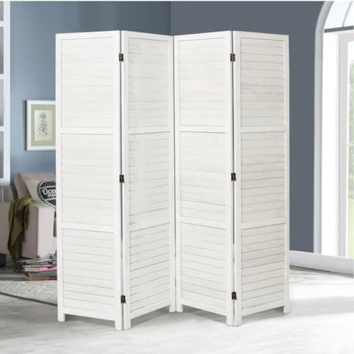 Image of INMOZATA 4 Panel Room Divider Wooden Room Dividers Folding Privacy Screen, Movable Room Partition Screen Free Standing for Living Room, Bedroom, Study, Office,160 x 170cm, White
