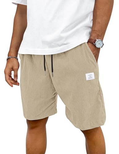 Image of TARAINYA Mens Corduroy Shorts Cotton Drawstring Men's Summer Stretch Casual Short with Pockets Light Khaki M