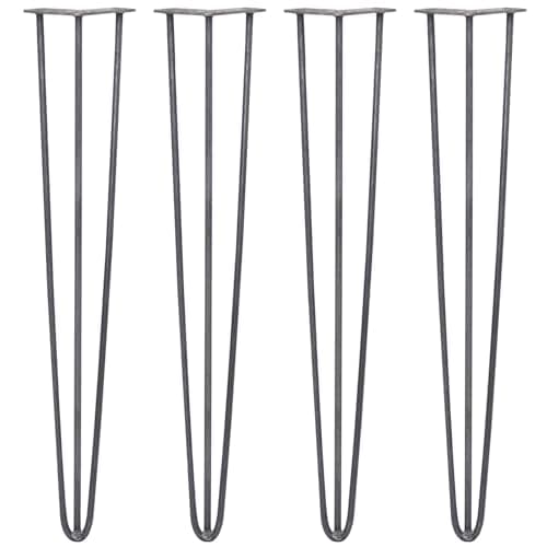 Image of Monster Shop 4 x Hairpin Legs/Hair Pin Legs Set SkiSki Legs Furniture Desk Bench Chair Table 28" 3 Prong 10mm Raw Steel & Protector Feet…