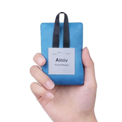 Image of Ainiv Picnic Blanket, Mini Pocket Beach Mat 70 x 110 cm (1-2 People) Foldable, Lightweight Waterproof Sand Free, with Hand Strap, Foldable Thin Ground Sheet for Outdoor Camping Hiking Travel - Blue
