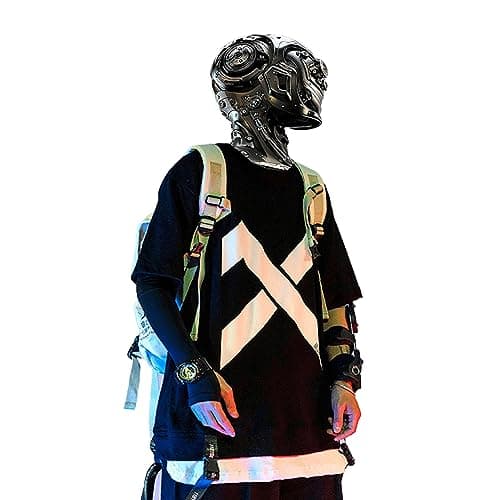 Image of XYXIONGMAO Cyberpunk Shirt Techwear Shirts Streetwear Men Tactical Japanese Hip Hop Anime Mens Graphic Gothic Tees, Black, XL