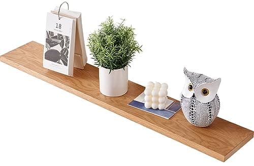 Image of Gieanoo Floating Shelf, 60cm Solid Oak Wood Rustic Wall Shelf Wall mounted Radiator shelf Display Shelf For Living Room, Kitchen, Bedroom,Bathroom
