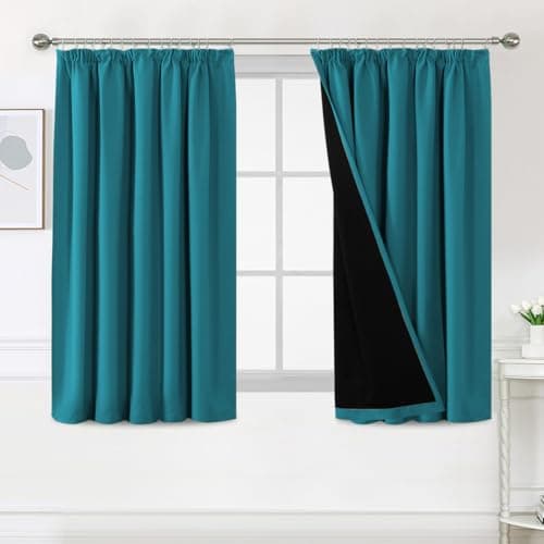 Image of BellaHills 100% Blackout Curtains for Bedroom Thermal Insulated Curtains & Drapes Blackout Curtains Pencil Pleat Curtains for Living Room with Black Liner 2 Panels Set, 46 x 54 Inch, Turquoise Blue
