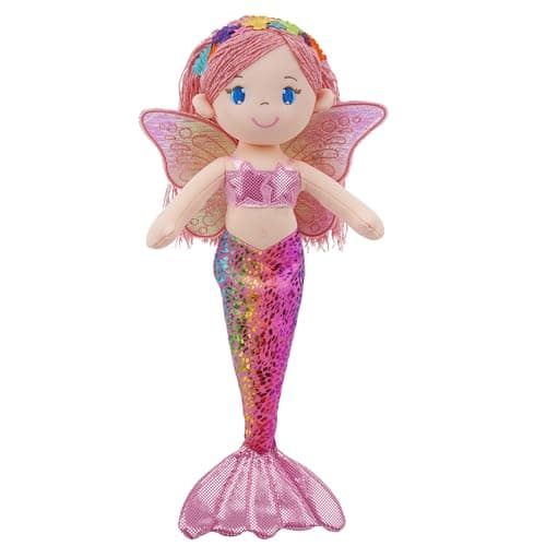 Image of Lullaberry 40cm Selina Pearl Mermaid Fairy Doll – Soft Plush Doll with Shimmery Wings & Sparkly Tail – Huggable Stuffed Toy Gift for Girls Age 18 Months and Up