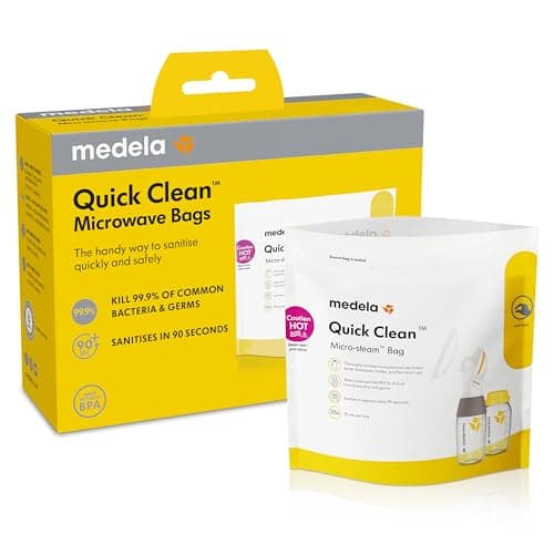 Image of Medela Quick Clean MicroSteam and Sterllising Microwave Bags for Bottles, Breast Pump & Parts | Eliminates 99.9 of Common Bacteria Germs, 5 Count