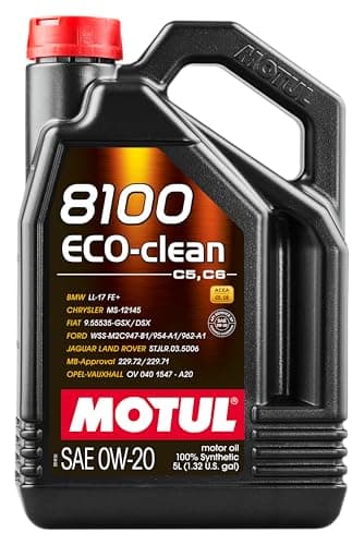 Image of Motul 108862 Car Engine Oil | Motul 8100 ECO-clean Fully Synthetic Fuel Economy Lubricant for Petrol & Diesel Vehicles | 100% Synthetic Engine Oil | Viscosity SAE J 300, 0W-20 | 5 Litres