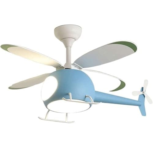 Image of KXEcoLife Helicopter Ceiling Fan With Lights for Children's Room, 38.6" LED Chandelier+Fan, Boy & Girl Airplane Light, Decorative Pendant Lamp, Blue