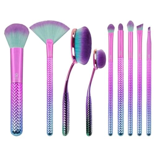 Image of Moda Royal & Langnickel Full Size Prismatic Deluxe Gift 10pc Makeup Brush Set Pouch, Foundation, Contour, Powder, Fan,Eye Shader, Smoky Eye, Crease, Brow, Angle Eyeliner Brushes, Pink -Teal Ombre
