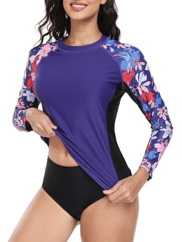 Image of Charmo Long Sleeves Womens UV Rash Vest Quick Dry UPF 50+ Sun Protection Quick Dry Surf Tops Purple M