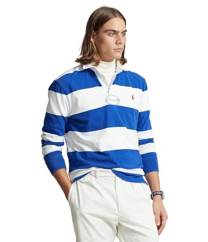 Image of POLO RALPH LAUREN Mens The Iconic Rugby Shirt, Blue/White, S