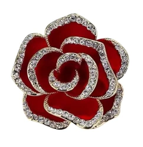 Image of LISADORE Rhinestone Red Floral Brooch Women's Camellia Pin Rhinestone Flower Pin Brooch For Women Fashion Clothes Corsage Jewelry Accessories