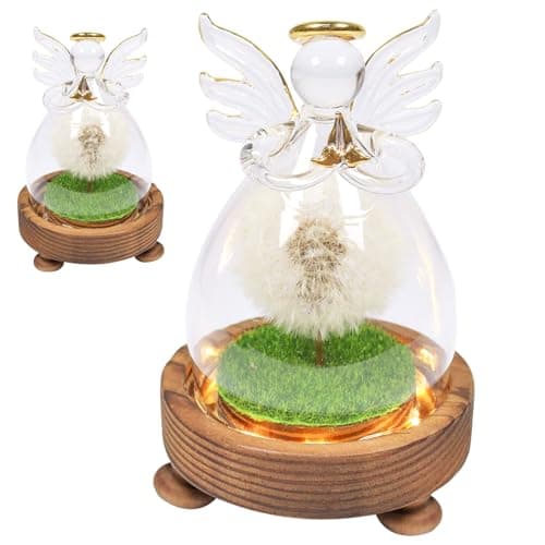 Image of Gifts for Women, Wish Filler, Real Dandelion in Glass with LED Light, Angel Figures, Birthday Gift for Mum, Grandma, Girlfriend, Sister, Girl, Gift, Valentine's Day, Wedding, Christmas