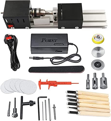 Image of Bachin Mini Lathe Beads Polisher Machine DIY CNC Machining for Table Woodworking Wood DIY Tool Lathe Standard Set DC 12V-24V 96W