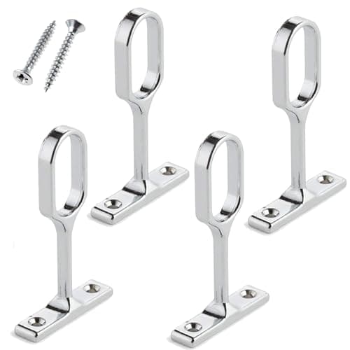 Image of 19mm Oval Wardrobe Rail Centre Supports Brackets Polished Chrome Finish Wardrobe Cupboard Clothes Hanging Oval Pipe Rail Supports Bracket Pack of 4 with Screws.