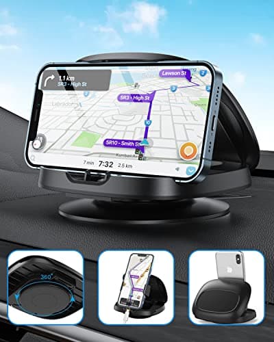Image of JOYEKY Car Phone Holder for Dashboard, 360° Rotatable Horizontal & Vertical Viewing Car Phone Mount,Washable Reusable Mobile Phone Holder, for iPhone Samsung Android Smartphones (Black)