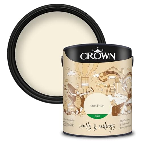 Image of CROWN Soft Linen - Silk Emulsion Paint - Washable - Light Cream Paint for Walls & Ceilings - Kitchen & Bathroom Paint - 5L