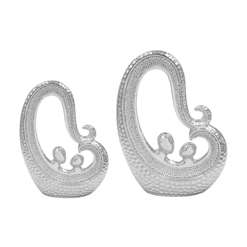 Image of Silver Couple Abstract Art Sculpture - Minimalist Ceramic Decoration Ornament - Elegant Home Decor for Living Room, Bedroom, Office - Couple Gift (Set of 2 - Small & Big)