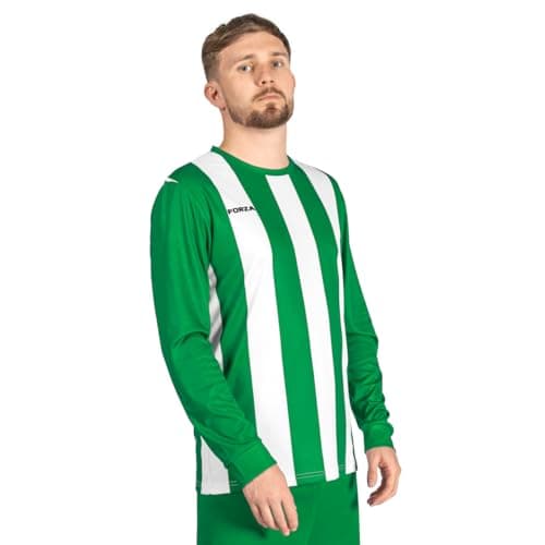Image of FORZA Men’s Striped Long Sleeve Jersey Shirt [XS-XXL] – Premium Long Sleeve Football T-Shirts Jersey | 5 Stripe Colour Options (UK, Alpha, M, Regular, Regular, Green and White)