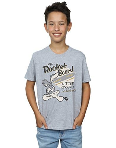 Image of LOONEY TUNES Boys Wile E Coyote Rocket Board T-Shirt 9-11 Years Sport Grey