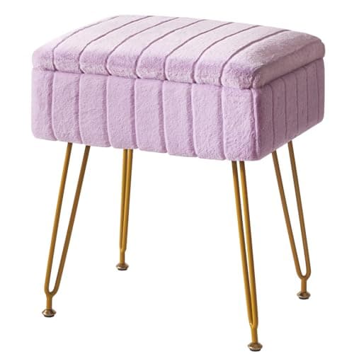 Image of IBUYKE Stool Chair with Storage Space, Footrest Footstool Ottoman, Small Side Table, with 4 Metal Legs, with Anti-Slip Feet, for Makeup Room, Bedroom, Purple LG-50V