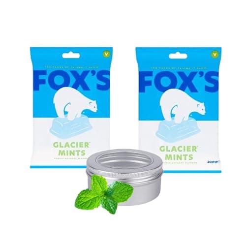 Image of Foxes Glacier Mints 2 x 200g Bags Bundle with TinTastic Silver Travel Sweets Tin