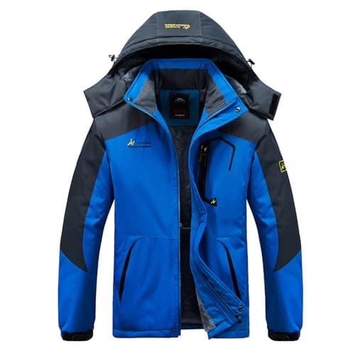 Image of WILLONG Mens Waterproof Coats Winter Waterproof Hiking Parka Warm Fleece Padded Jackets with Hood for Outdoor Ski Work Walking Mountain Camping Fishing Blue UK Large
