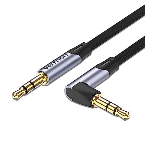 Image of VENTION 3.5mm Aux Cable 1.5m 90 Degree Flat TRS to Stereo Jack - Male to Male Audio Lead for Headset, Car Speaker, Soundbar, PC, Laptop and More
