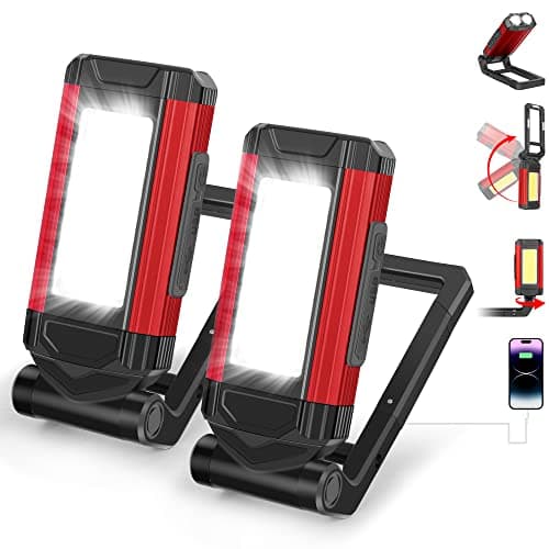 Image of Daphomeu Rechargeable COB Work Light 2 Pack, Magnetic Torch & Super Bright Inspection Lamp with Magnetic Rotatable Base, COB Red Emergency for Automotive Repairs, Workshops and Outdoor Camping