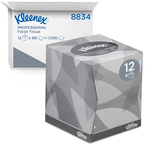 Image of Kleenex Facial Tissue Box, 2-Ply White Tissues, Strong & Absorbent, Fragrance-Free, FSC Certified, Stylish Cube Box for Home & Office Use, 12 Boxes x 88 Sheets (1,056 Tissues Total), Model nr. 8834