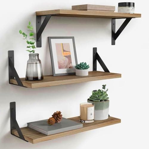 Image of Yalixuan Floating Shelf Wooden Shelves, 3 Pack Floating Shelves Wood, Rustic Shelves for Wall, Small Shelf Oak Shelves for Bedroom, Kitchen, Nursery, Bathroom, Living Room, Home Office, Laundry room