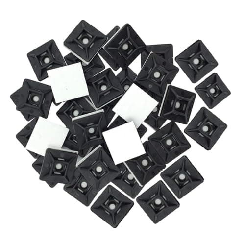 Image of TERF® 50 Pcs Black Self Adhesive Cable Ties Bases 28mm X 28mm (1.10'') Premium Nylon Self Adhesive Cable Ties Fixing Mounts for Home Office Garden Garage Workshop DIY Use