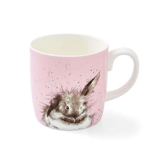 Image of Royal Worcester x Wrendale Designs 'Bathtime Bunny' Coffee Mug - Fine Bone China Pink Mug with Handle, Bunny Illustration by Artist Hannah Dale, Dishwasher & Microwave Safe, 400ml