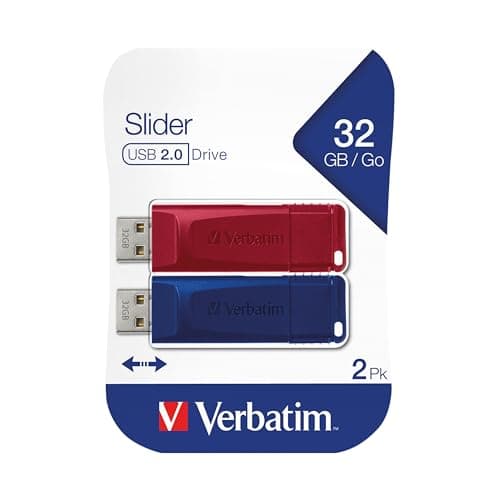 Image of Verbatim Slider USB-flash drive multipack 32GB - USB 2.0-2x USB memory stick - for laptop notebook ultrabook TV car stereo - USB 2.0 stick - data-stick with sliding-mechanism - red blue