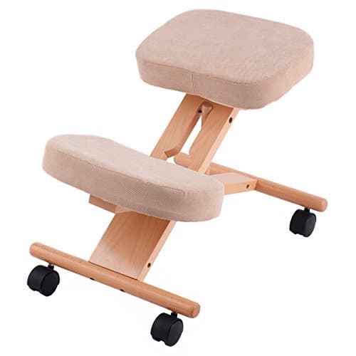 Image of CASART Ergonomic Kneeling Chair, Adjustable Wooden Frame Kneeler Stool, Home Office Orthopaedic Posture Chairs (Beige)