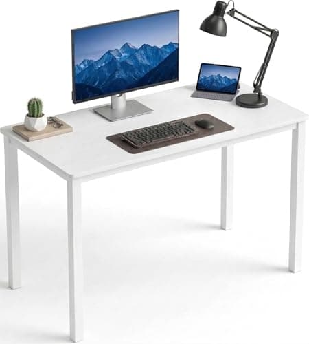 Image of Blisswood Computer Desk 100 x 50 x 75 cm, Office Desk for Home, Small Study Writing Table, Wooden PC Desk with Metal Frame for Bedroom, Living Room & Workstation, White