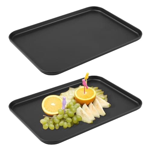 Image of 2 Pcs Black Serving Trays, Rectangular Serving Trayss, Black Plastic Trays for Food Servings, Non Slip Breakfast Tray for Home Office Bedroom Coffee Dinner Buffet Food Plates(12.2 x 8.9 x 0.6 in)