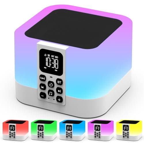 Image of AUYLE Night Light Bluetooth Speaker, Alarm Clock White Noise Sound Machine,Touch Bedside Lamp for Bedroom, Dimmable Warm Light, LED Colour Changing Lamp,Best Gifts for Teenage Girls Boys