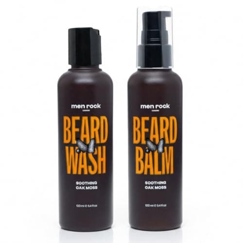 Image of Men Rock Oak Moss Beard Care Bundle – Soothing Leave-In Beard Balm & Hydrating Beard Wash, Softens & Conditions, Reduces Itch & Dandruff, 2 × 100 ml