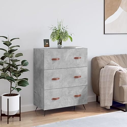 Image of PHGTYUK Classic Chest of Drawers with 3 Drawers in Concrete Grey Engineered Wood for Ample Storage and Display