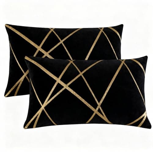 Image of Miuyunya Rectangle Cushion Covers Velvet Decorative 30 x 50 cm Black Throw Pillow Covers Gold Striped Cushion Case Soft Lumbar Couch Pillowcases for Sofa Living Room Bedroom Sets of 2