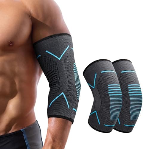 Image of Molsdon Elbow Support for Men Women, 2 Pack Elbow Brace Compression Sleeves Support for Tennis, Golfers, Tendonitis, Weightlifting, Gym, Arthritis, Joint Pain Relief