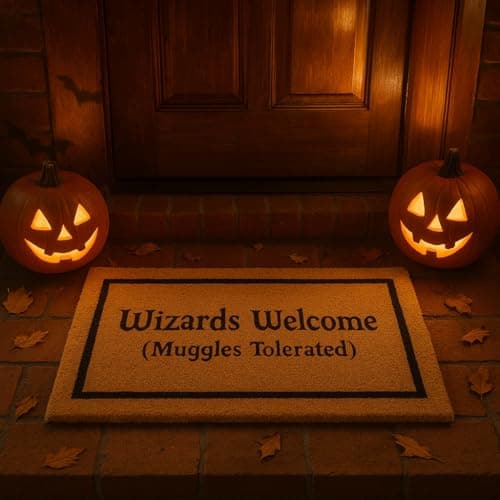 Image of Nicola Spring Halloween Coir Door Mat - 60 x 40cm - Wizards Welcome - Pack of 1 - Decorative Indoor Front Door Floor Mat Entry Dirt Trapper Rug Outdoor Boot Scraper Non Slip Backing Doormat