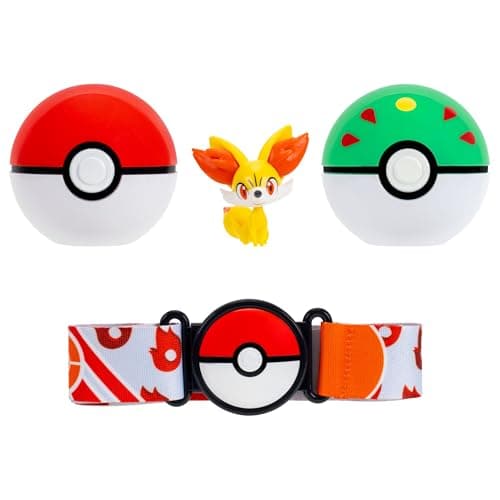 Image of Pokémon Fenniken Clip ‘N’ Go Belt Set - 2-Inch Fenniken Battle Figure with Poké Ball, Friend Ball, and Fire-Type Themed Belt