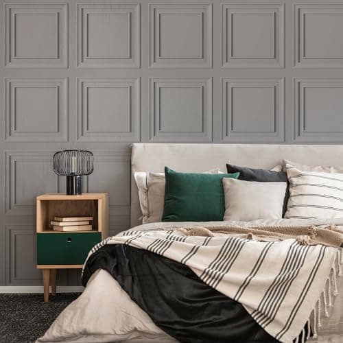 Image of Fresco Grey Wood Panelling Wallpaper | Square Panelled Wallcovering | Eco-Friendly Wallpaper