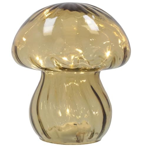 Image of Shudehill Giftware Handblown Glass LED Mushroom Light Up Ornaments - Pink, Blue, Grey or Amber (Clear Amber)